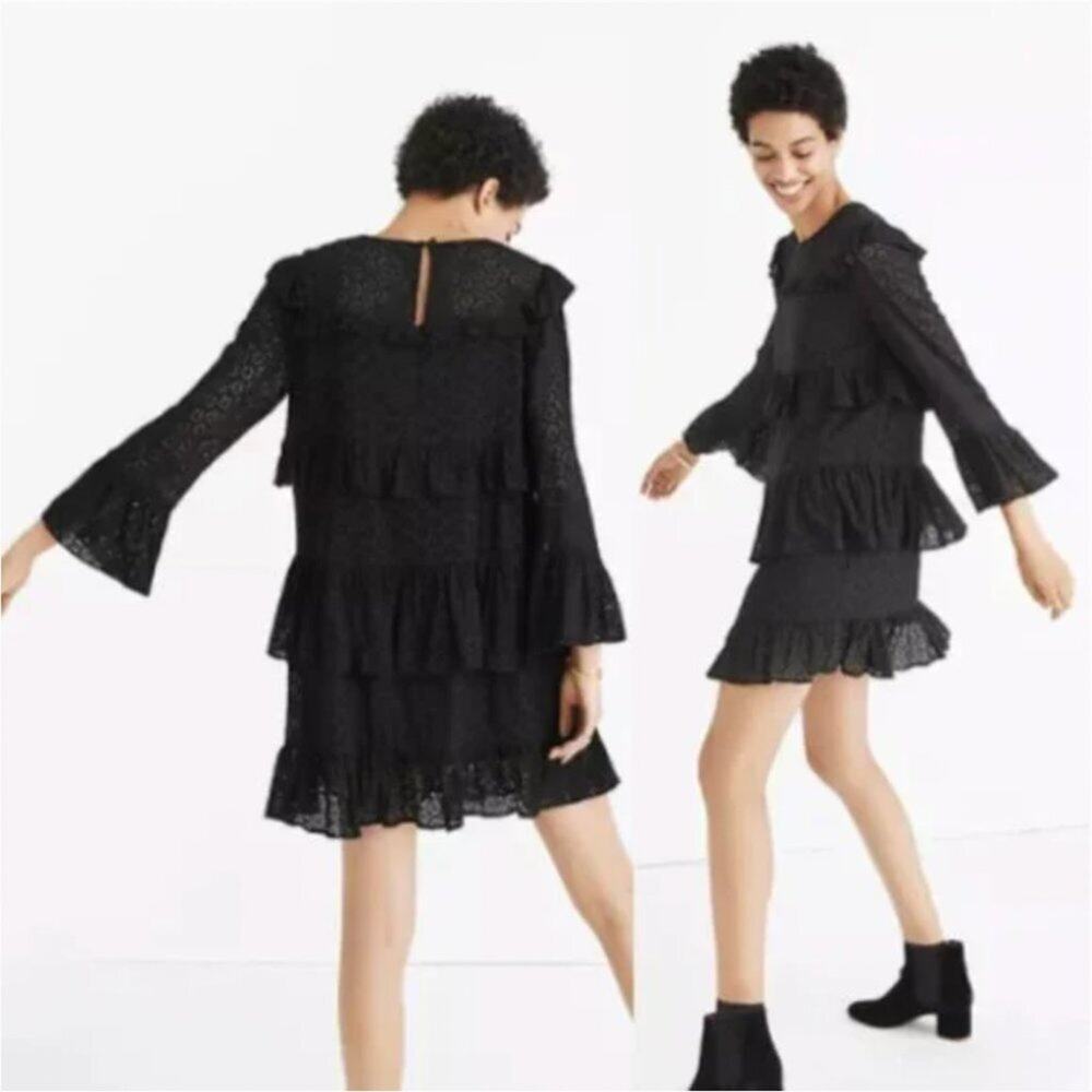 Madewell Waterlily Black Eyelet Ruffle Dress